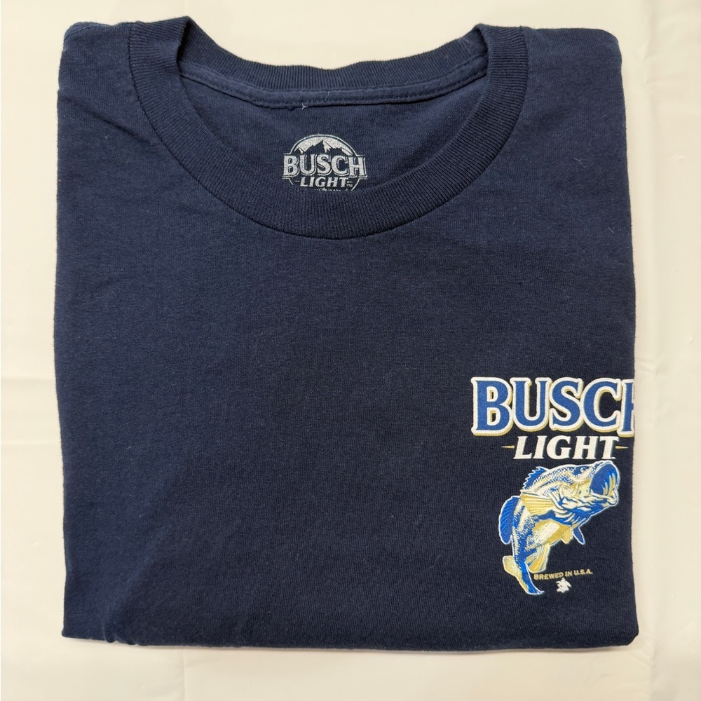 Hybrid Apparel Navy Tee with Busch Light Fish Graphic